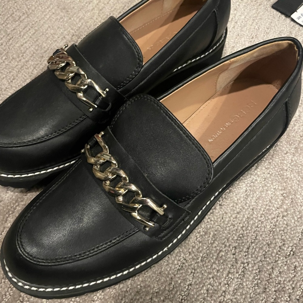 Black Loafers with Gold Chain Detail